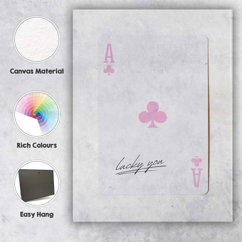 Lucky You Ace of Clubs Minimalist Playing Card Canvas Wall Art Print Decor Picture Ready to Hang