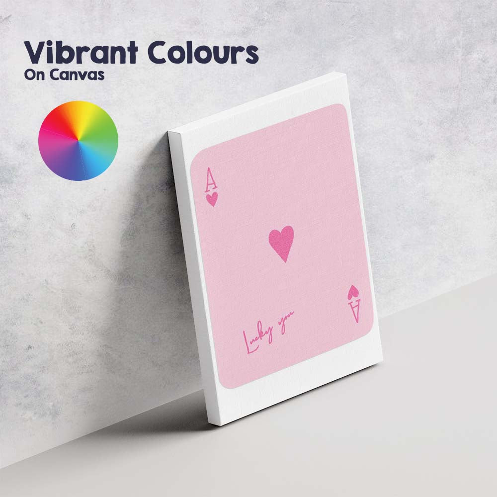 Lucky You Pink Hearts Playing Card Minimalist Design Canvas Wall Art Print Decor Picture Ready to Hang