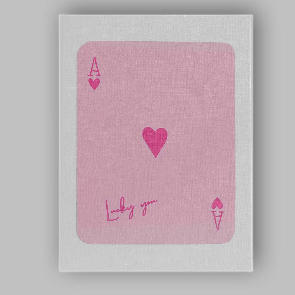 Lucky You Pink Hearts Playing Card Minimalist Design Canvas Wall Art Print Decor Picture Ready to Hang