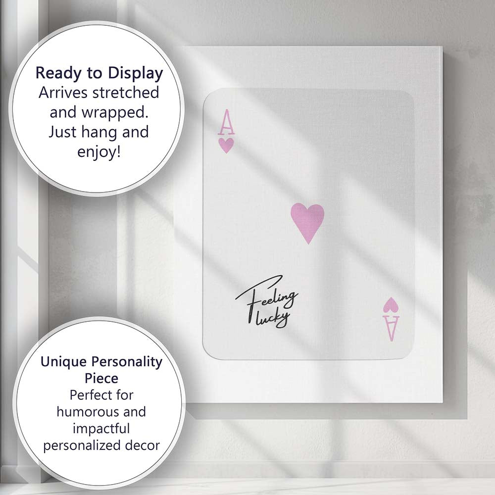 Feeling Lucky Pink Ace of Hearts Quote Canvas Wall Art Print Decor Picture Ready to Hang