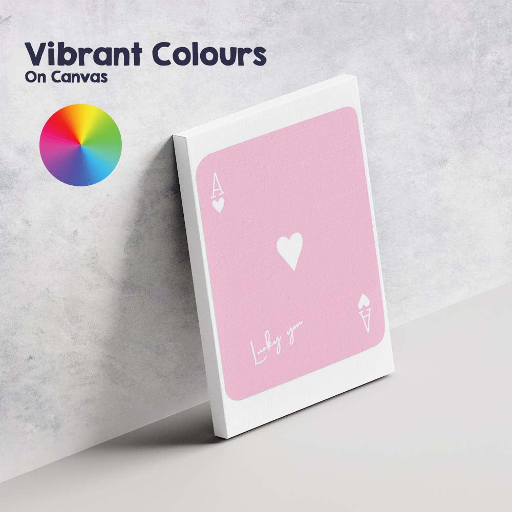 Lucky You Pink Ace of Hearts Minimalist Playing Card Canvas Wall Art Print Decor Picture Ready to Hang