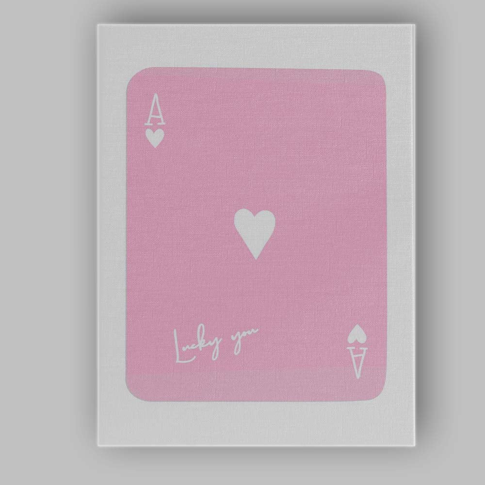 Lucky You Pink Ace of Hearts Minimalist Playing Card Canvas Wall Art Print Decor Picture Ready to Hang