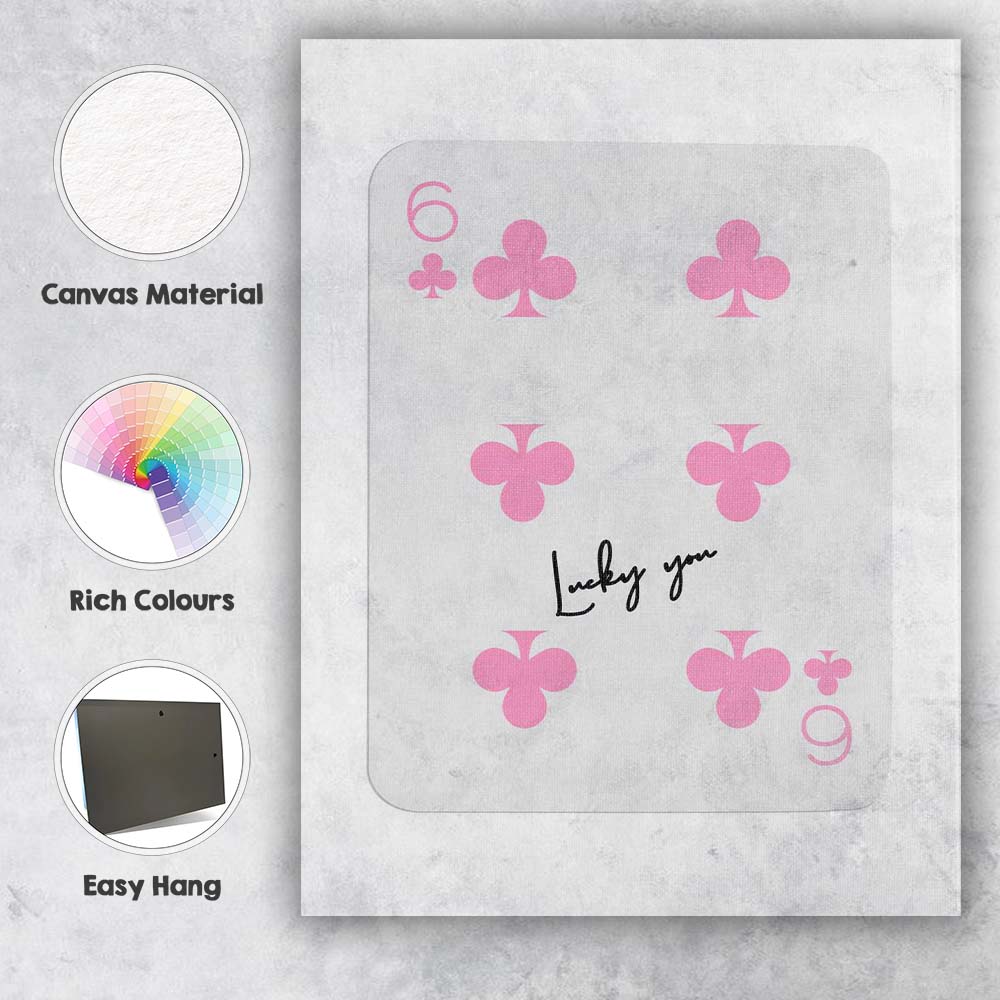 Minimalist Pink Six of Clubs Playing Card Typography Canvas Wall Art Print Decor Picture Ready to Hang
