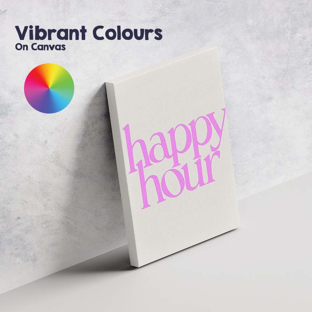 Pink Happy Hour Retro Typography Quote Canvas Wall Art Print Decor Picture Ready to Hang