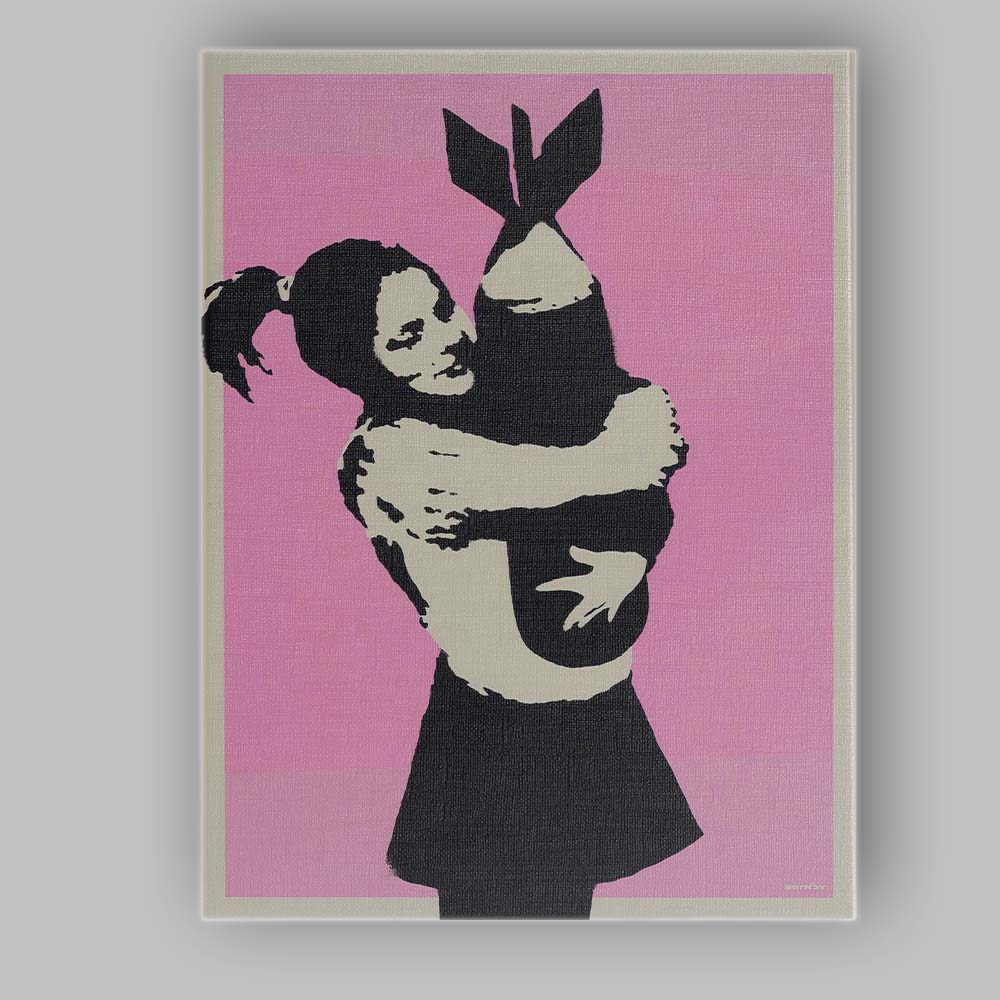 Banksy Style Girl Hugging Bomb Pink Street Art Canvas Wall Art Print Decor Picture Ready to Hang