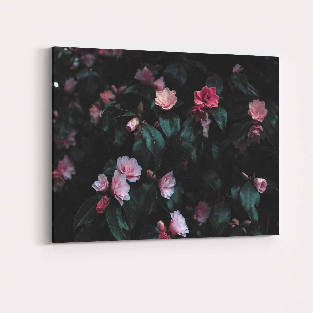 Dark Moody Pink Camellia Floral Botanical Photography Canvas Wall Art Print Decor Picture Ready to Hang