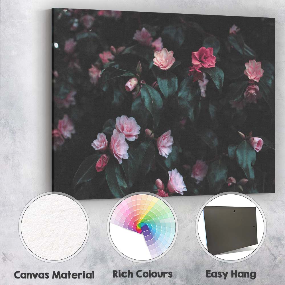 Dark Moody Pink Camellia Floral Botanical Photography Canvas Wall Art Print Decor Picture Ready to Hang