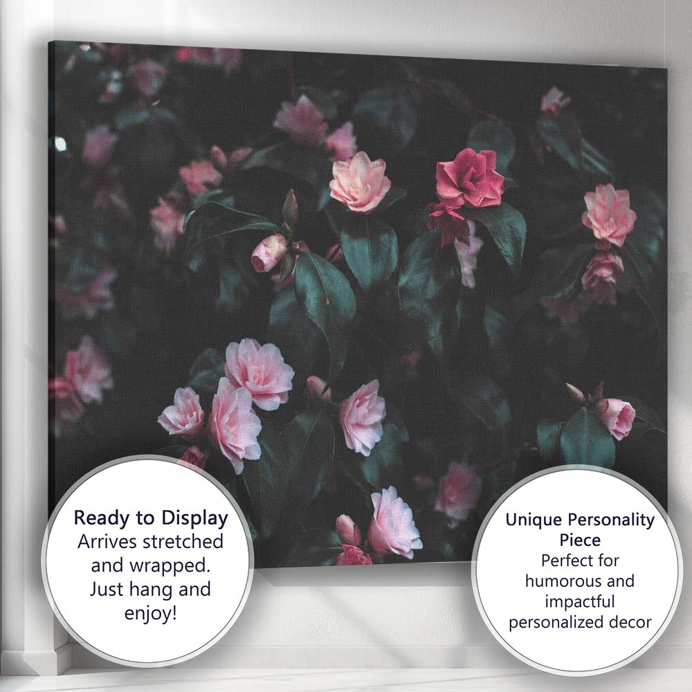 Dark Moody Pink Camellia Floral Botanical Photography Canvas Wall Art Print Decor Picture Ready to Hang