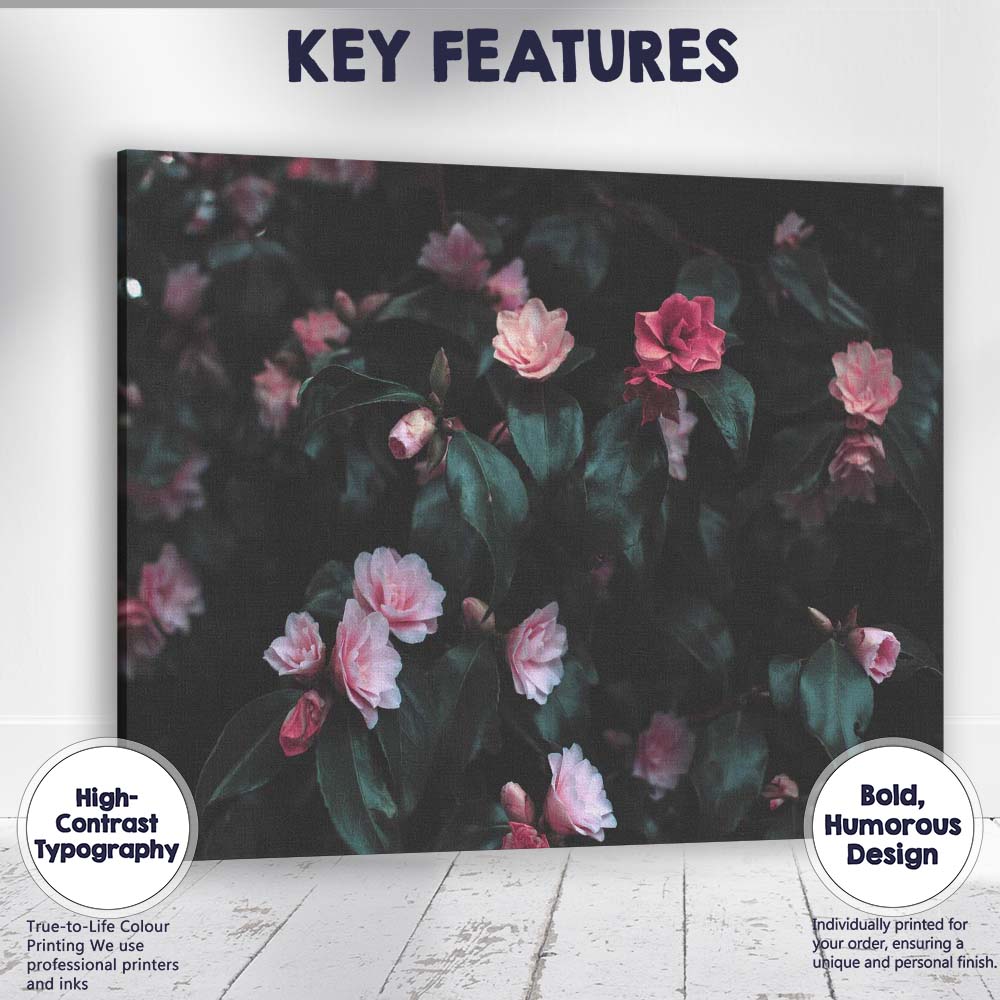 Dark Moody Pink Camellia Floral Botanical Photography Canvas Wall Art Print Decor Picture Ready to Hang
