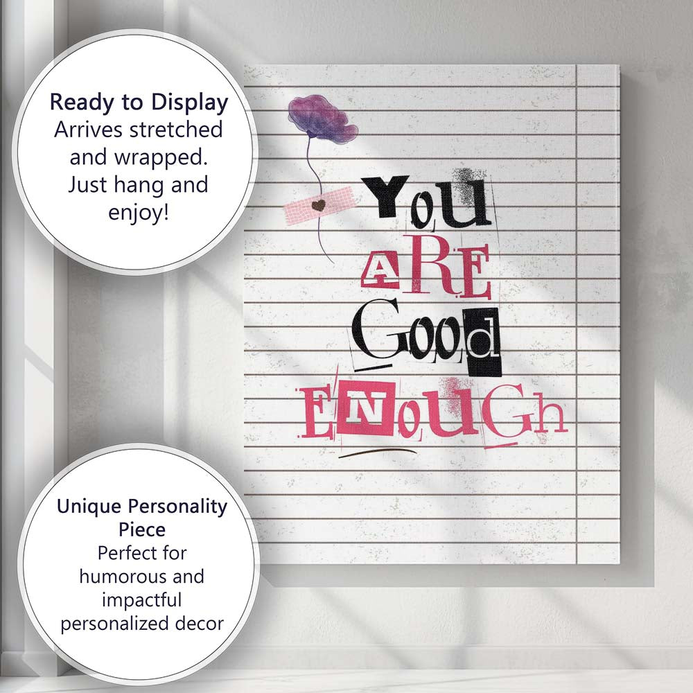 You Are Good Enough Motivational Typography Pink Collage Canvas Wall Art Print Decor Picture Ready to Hang