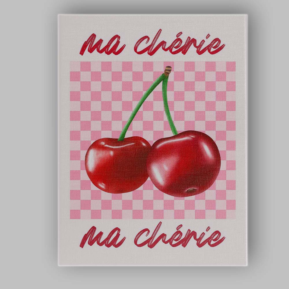 Pink Gingham Cherry Fruit Retro Kitchen Typography Canvas Wall Art Print Decor Picture Ready to Hang