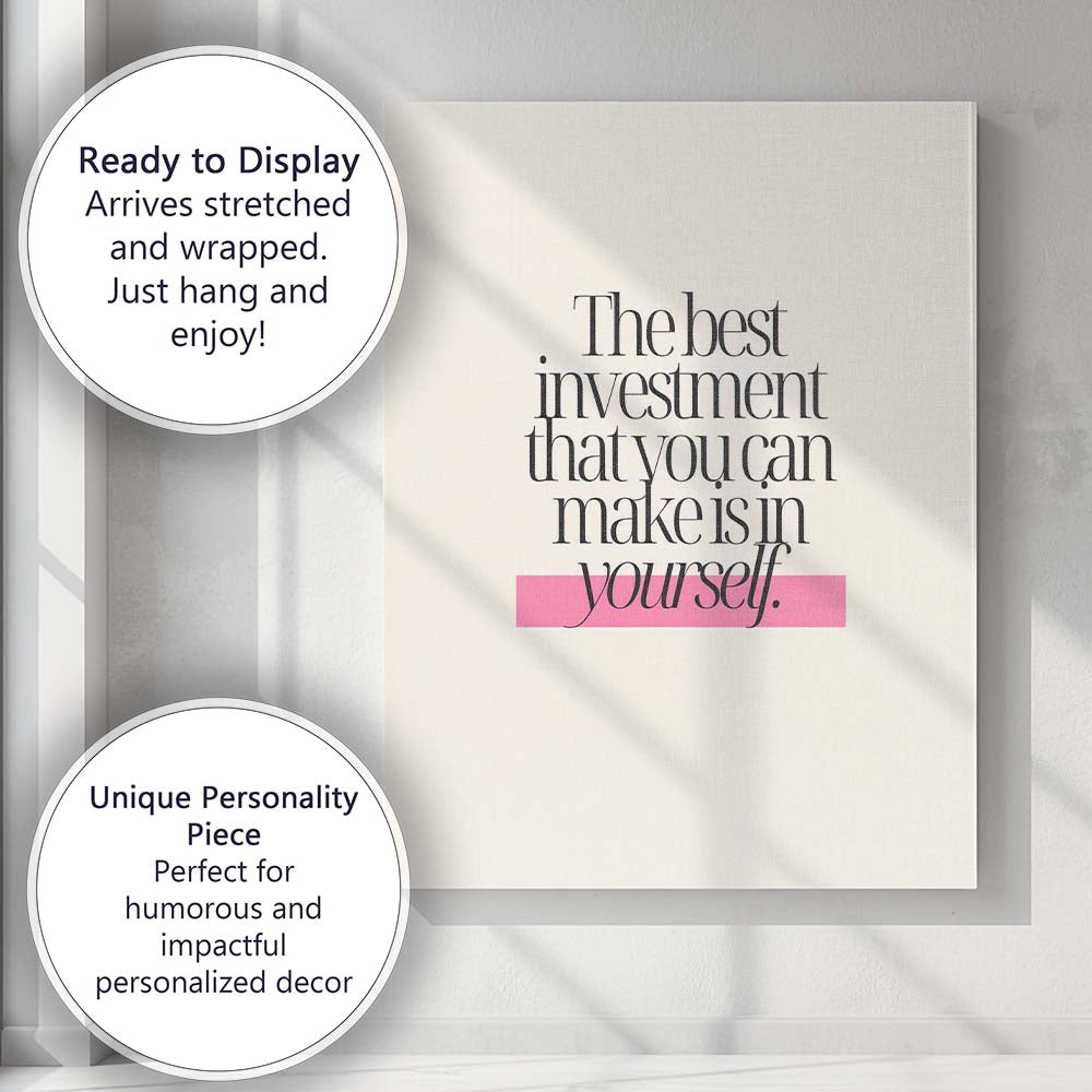 The Best Investment In Yourself Motivational Quote Minimalist Typography Canvas Wall Art Print Decor Picture Ready to Hang