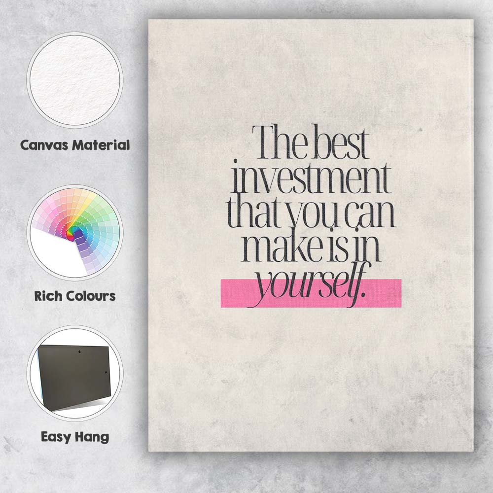 The Best Investment In Yourself Motivational Quote Minimalist Typography Canvas Wall Art Print Decor Picture Ready to Hang