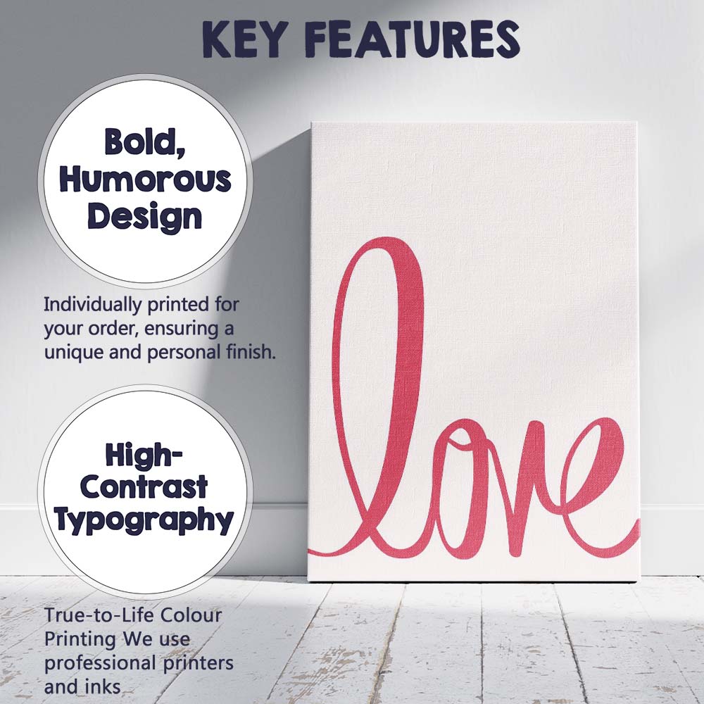 Minimalist Pink Love Script Typography Modern Canvas Wall Art Print Decor Picture Ready to Hang