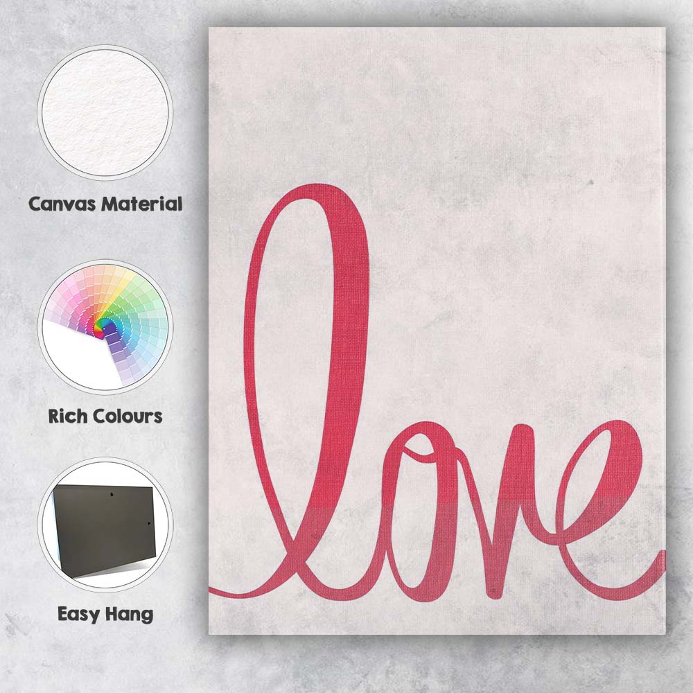 Minimalist Pink Love Script Typography Modern Canvas Wall Art Print Decor Picture Ready to Hang