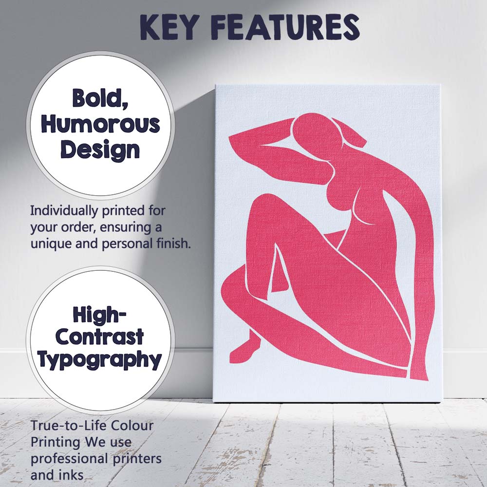 Pink Silhouette Seated Woman Minimalist Figure Canvas Wall Art Print Decor Picture Ready to Hang