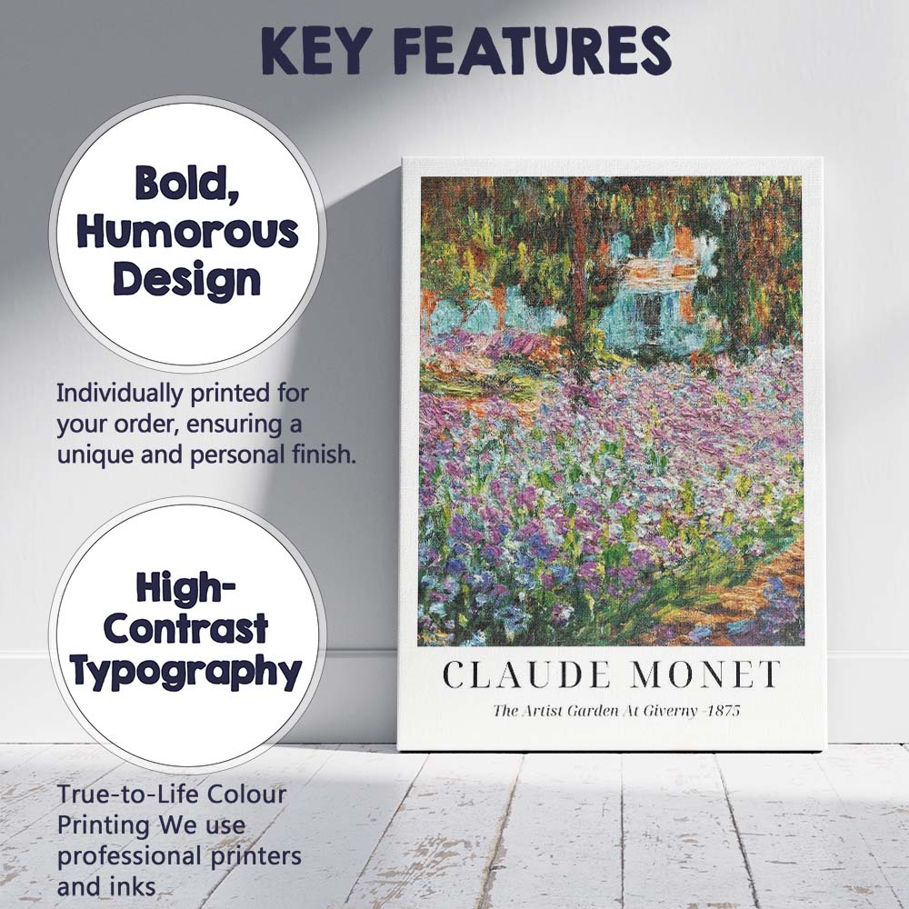 Claude Monet The Artist Garden At Giverny Impressionist Exhibition Poster Canvas Wall Art Print Decor Picture Ready to Hang