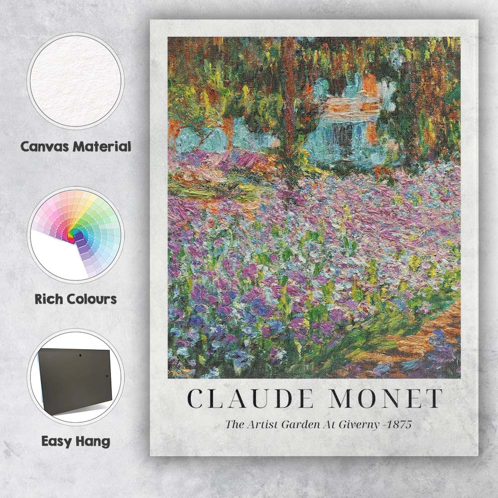 Claude Monet The Artist Garden At Giverny Impressionist Exhibition Poster Canvas Wall Art Print Decor Picture Ready to Hang