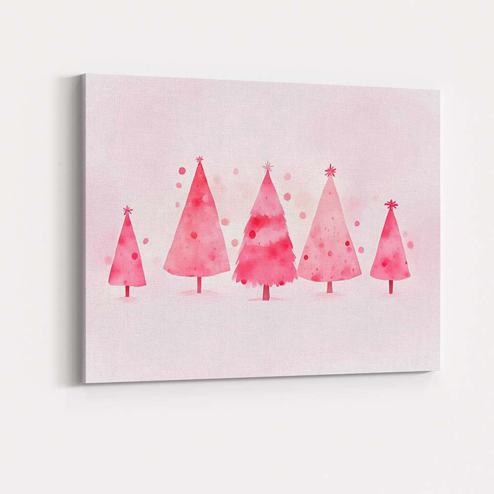 Minimalist Pink Watercolour Christmas Trees Festive Winter Forest Canvas Wall Art Print Decor Picture Ready to Hang