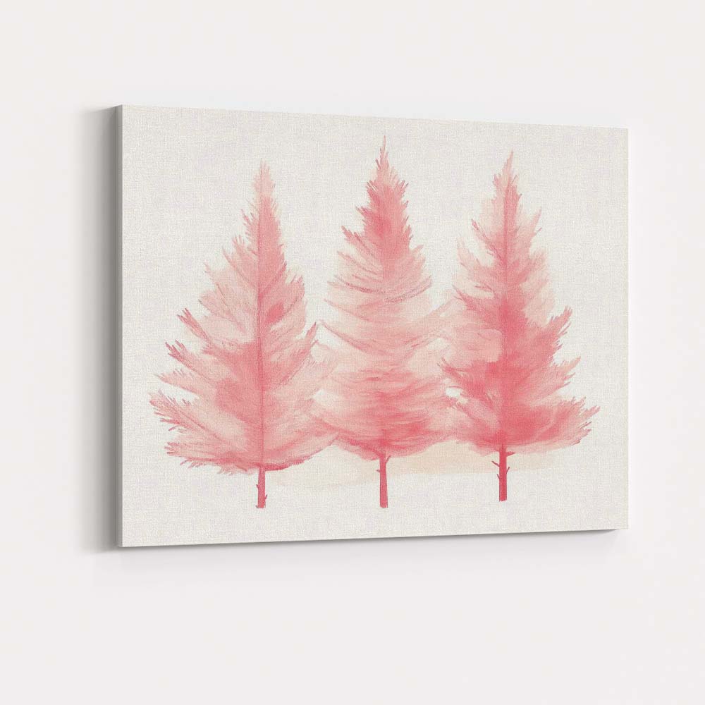 Soft Pink Watercolour Christmas Pine Trees Forest Canvas Wall Art Print Decor Picture Ready to Hang