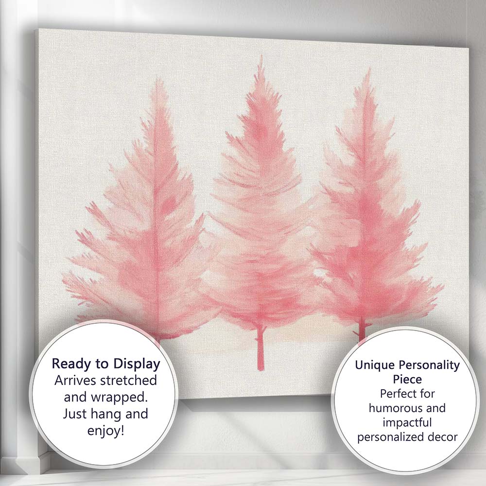 Soft Pink Watercolour Christmas Pine Trees Forest Canvas Wall Art Print Decor Picture Ready to Hang