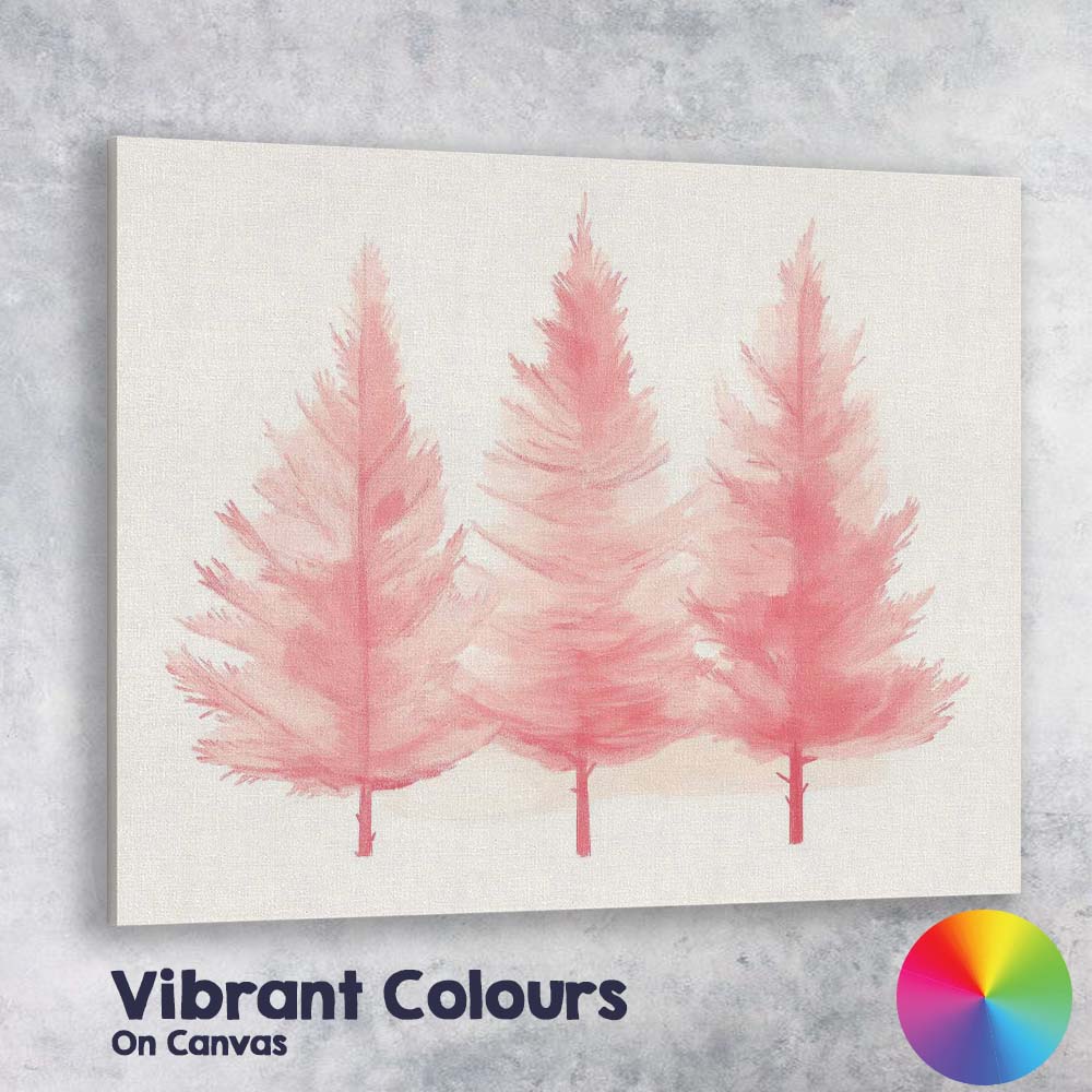 Soft Pink Watercolour Christmas Pine Trees Forest Canvas Wall Art Print Decor Picture Ready to Hang