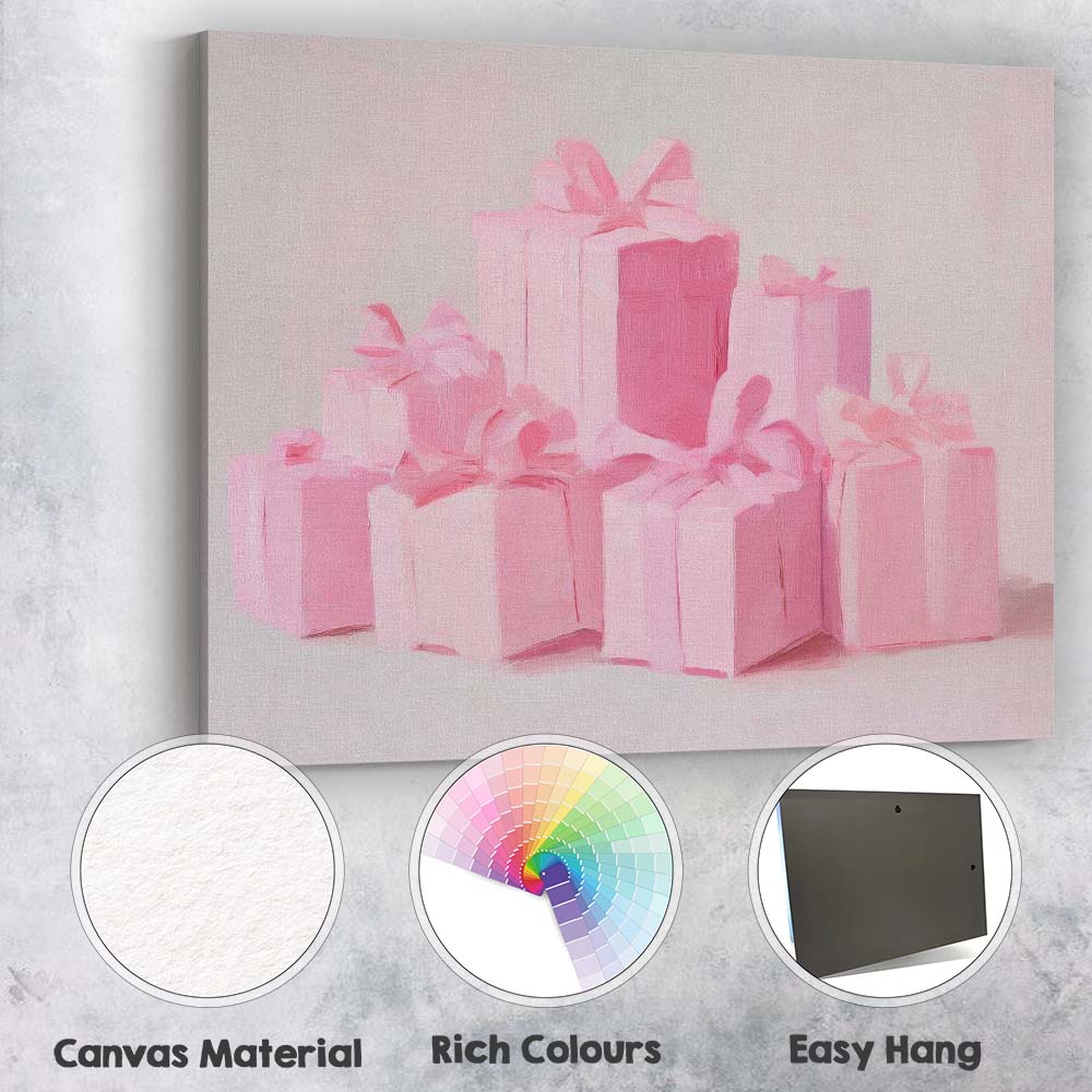 Pastel Pink Christmas Gift Boxes Holiday Presents Canvas Wall Art Print Decor Picture Ready to Hang
