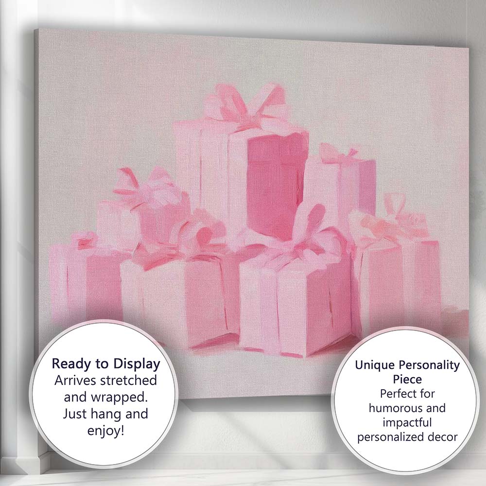 Pastel Pink Christmas Gift Boxes Holiday Presents Canvas Wall Art Print Decor Picture Ready to Hang