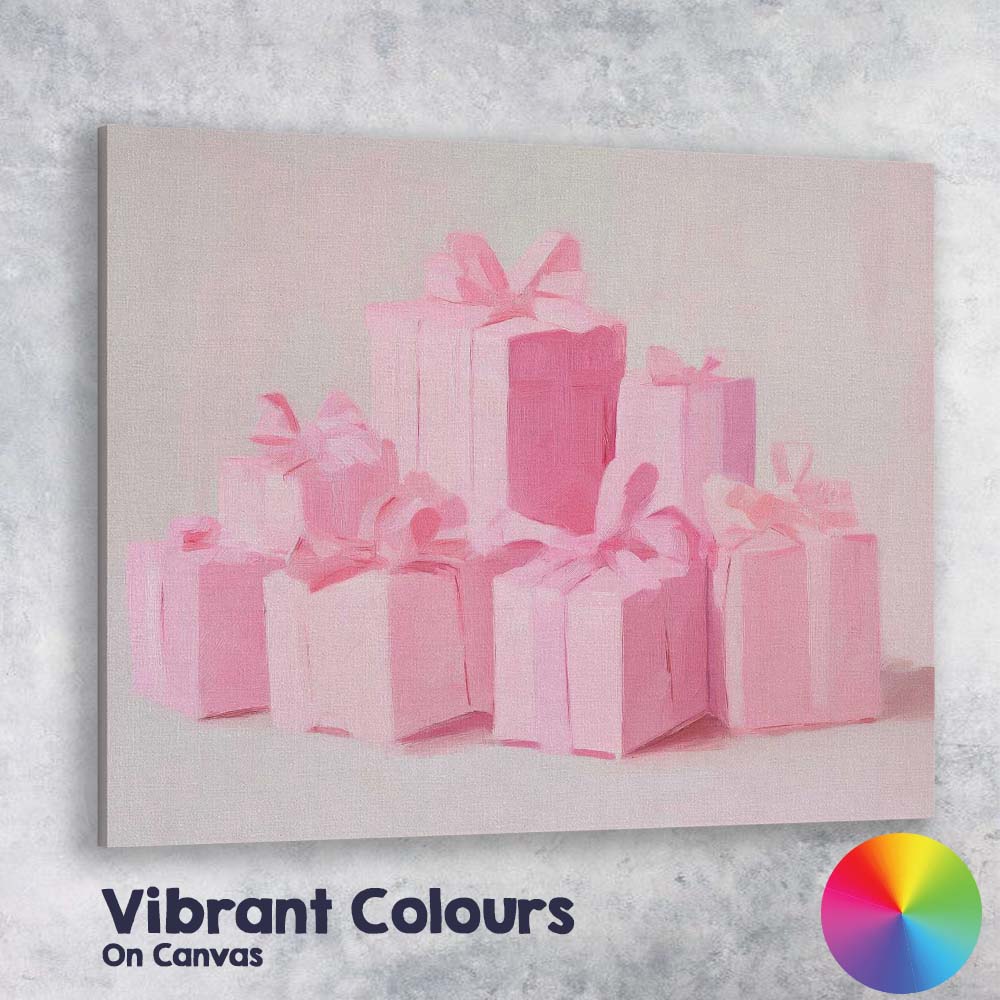 Pastel Pink Christmas Gift Boxes Holiday Presents Canvas Wall Art Print Decor Picture Ready to Hang