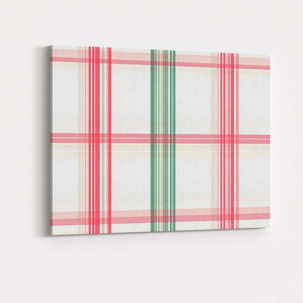 Classic Pink Green Christmas Plaid Check Seamless Pattern Canvas Wall Art Print Decor Picture Ready to Hang