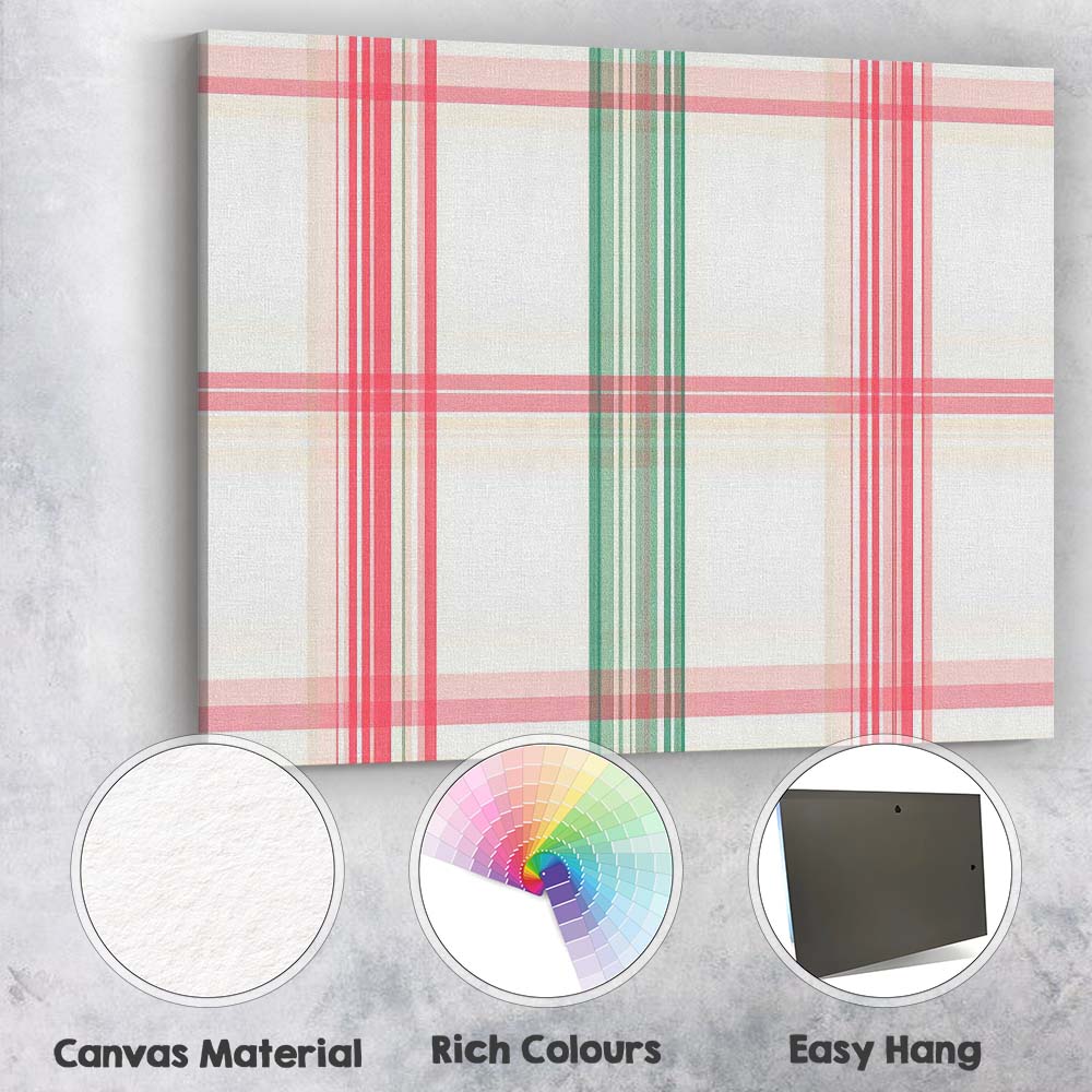 Classic Pink Green Christmas Plaid Check Seamless Pattern Canvas Wall Art Print Decor Picture Ready to Hang