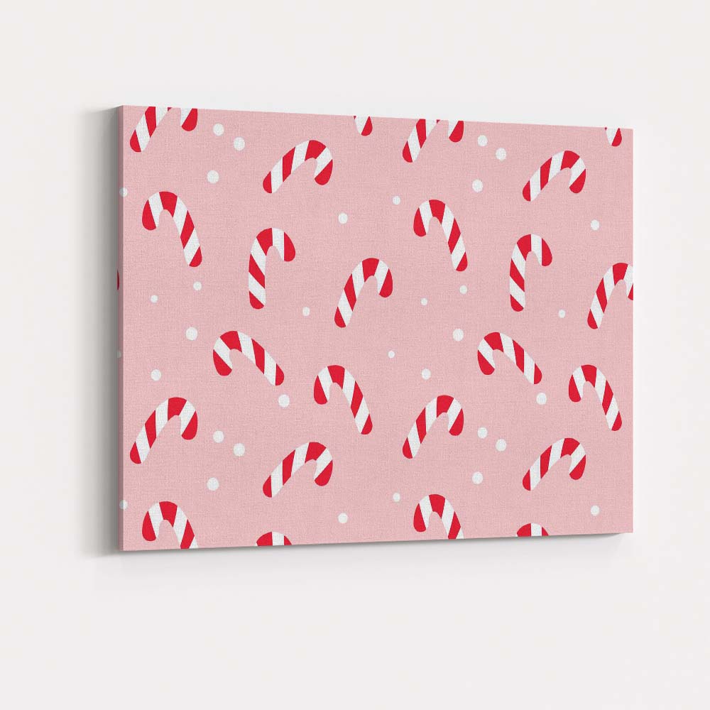 Cute Pink Candy Cane Christmas Seamless Repeat Pattern Canvas Wall Art Print Decor Picture Ready to Hang