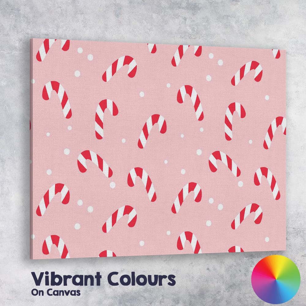 Cute Pink Candy Cane Christmas Seamless Repeat Pattern Canvas Wall Art Print Decor Picture Ready to Hang