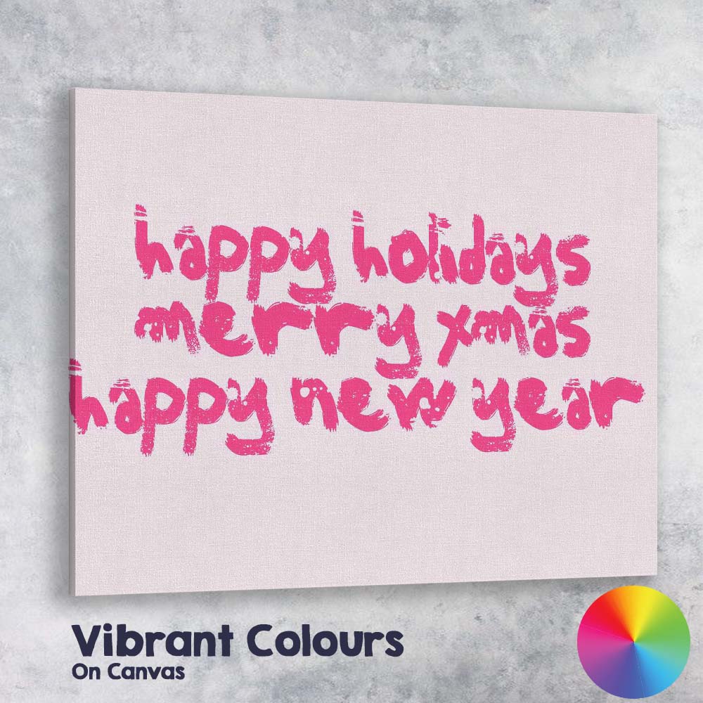 Happy Holidays Merry Xmas Typography Pink Quote Canvas Wall Art Print Decor Picture Ready to Hang