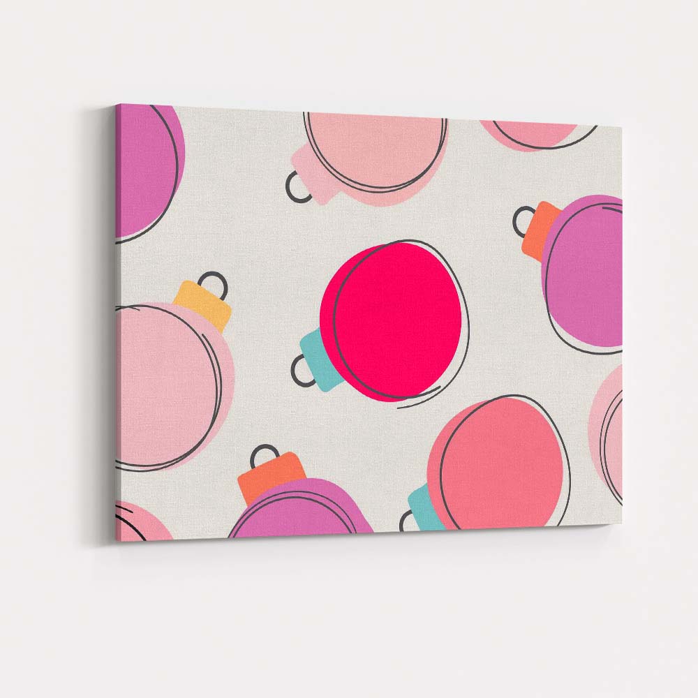 Minimalist Pink Christmas Bauble Repeat Pattern Modern Festive Design Canvas Wall Art Print Decor Picture Ready to Hang