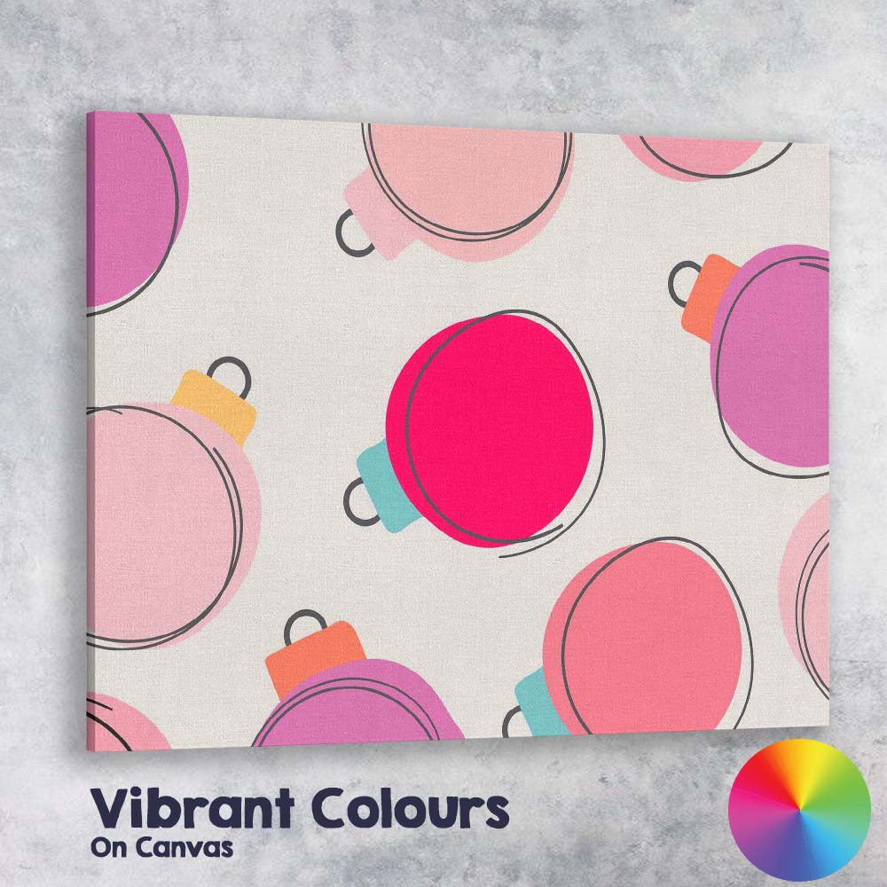 Minimalist Pink Christmas Bauble Repeat Pattern Modern Festive Design Canvas Wall Art Print Decor Picture Ready to Hang