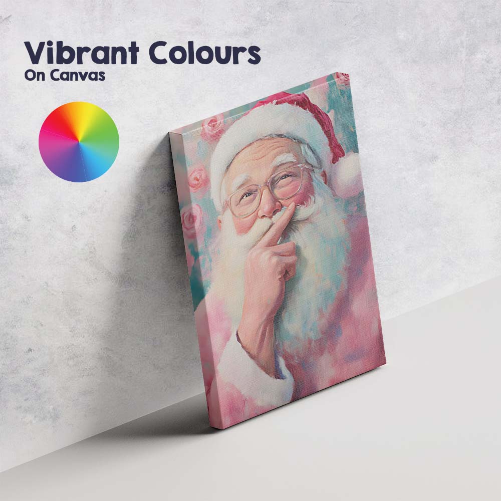Whimsical Santa Claus Portrait With Glasses Pink Festive Painting Canvas Wall Art Print Decor Picture Ready to Hang