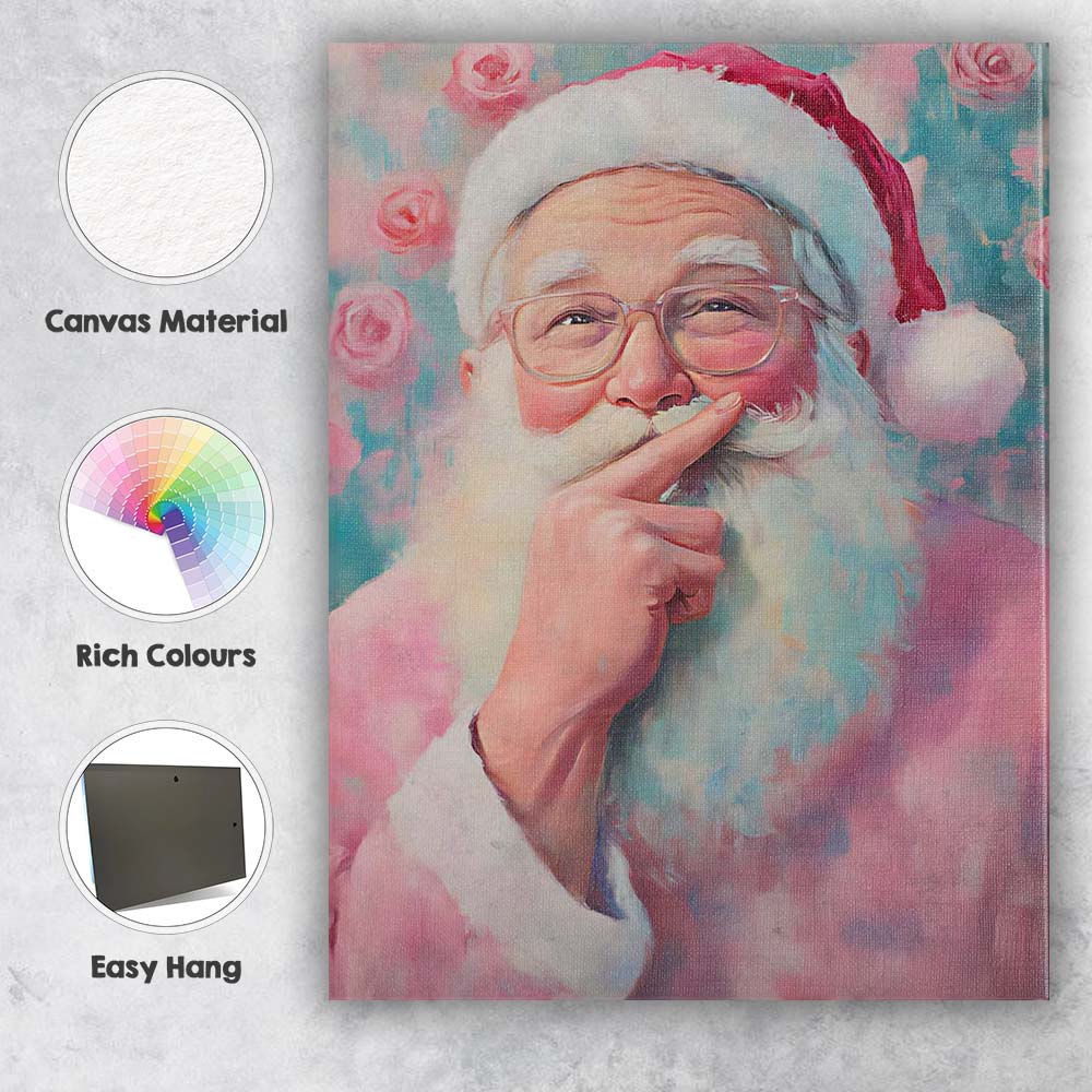 Whimsical Santa Claus Portrait With Glasses Pink Festive Painting Canvas Wall Art Print Decor Picture Ready to Hang