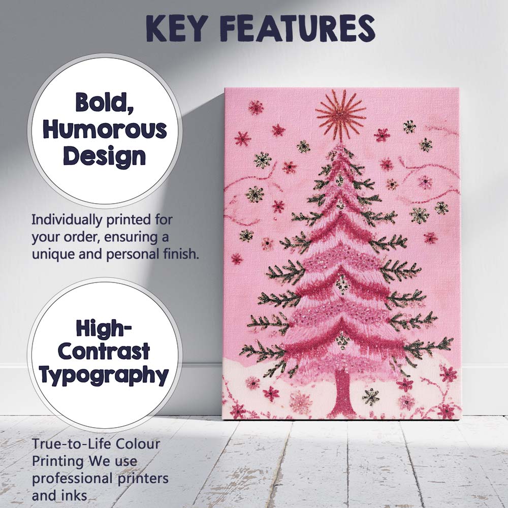 Glitter Pink Christmas Tree Sparkling Snowflake Festive Artwork Canvas Wall Art Print Decor Picture Ready to Hang