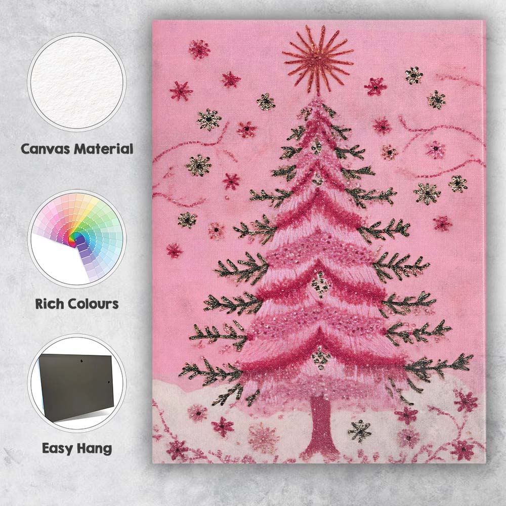 Glitter Pink Christmas Tree Sparkling Snowflake Festive Artwork Canvas Wall Art Print Decor Picture Ready to Hang
