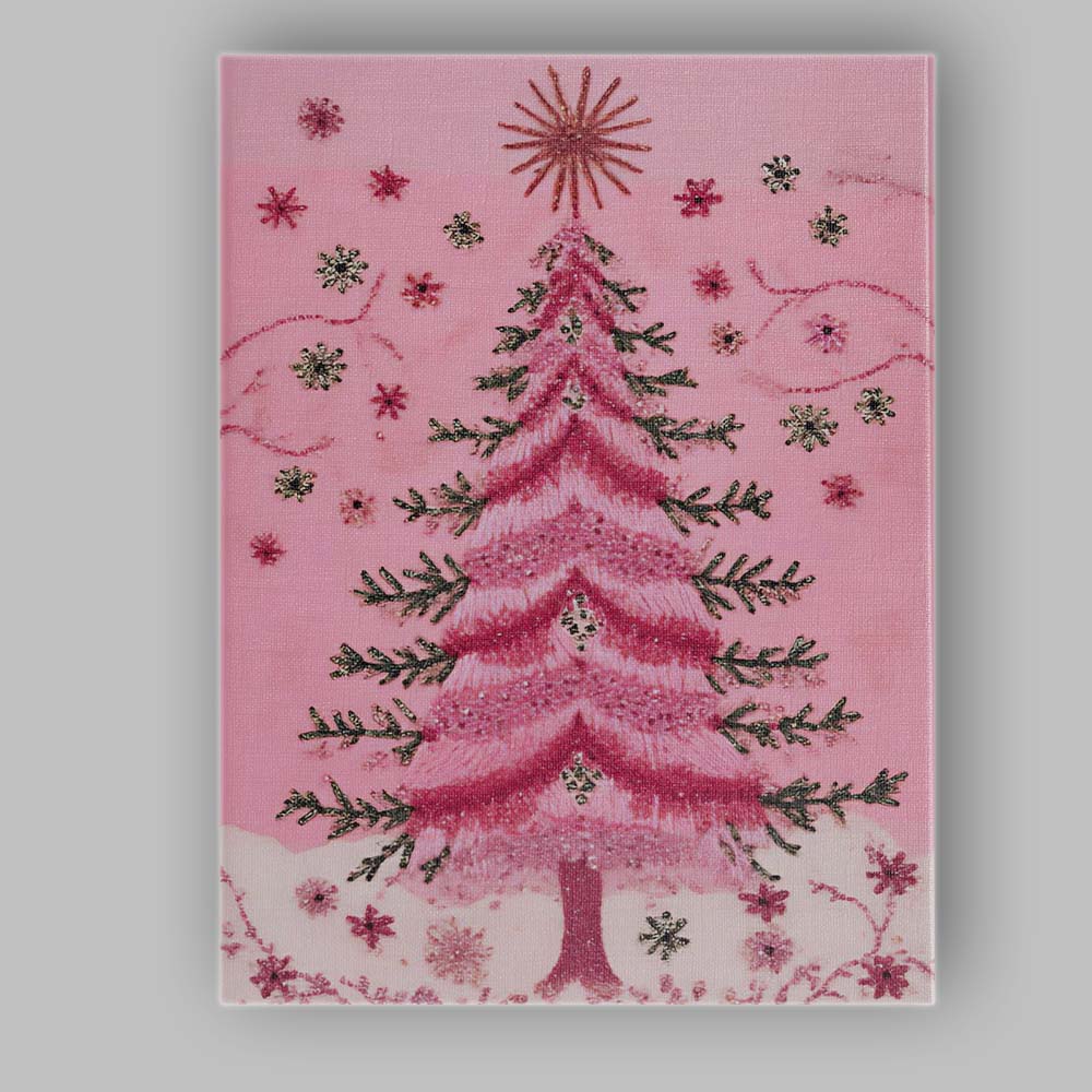Glitter Pink Christmas Tree Sparkling Snowflake Festive Artwork Canvas Wall Art Print Decor Picture Ready to Hang
