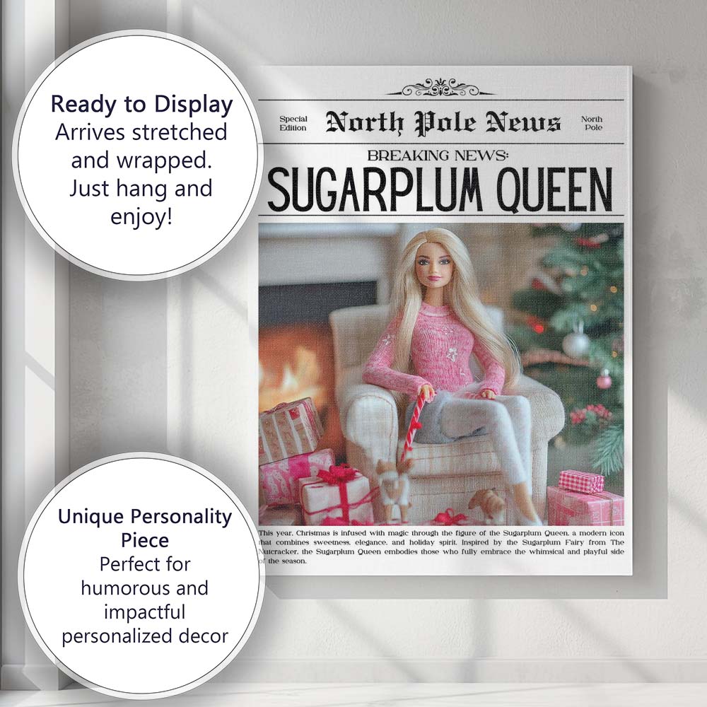 North Pole News Sugarplum Queen Christmas Fashion Doll Cover Canvas Wall Art Print Decor Picture Ready to Hang