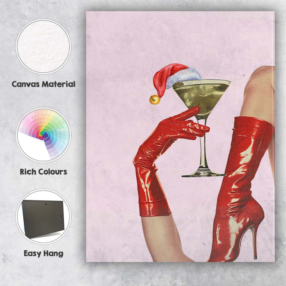Festive Christmas Martini Cocktail Red Patent Boots Fashion Glam Canvas Wall Art Print Decor Picture Ready to Hang