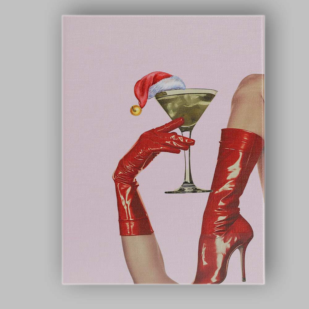 Festive Christmas Martini Cocktail Red Patent Boots Fashion Glam Canvas Wall Art Print Decor Picture Ready to Hang