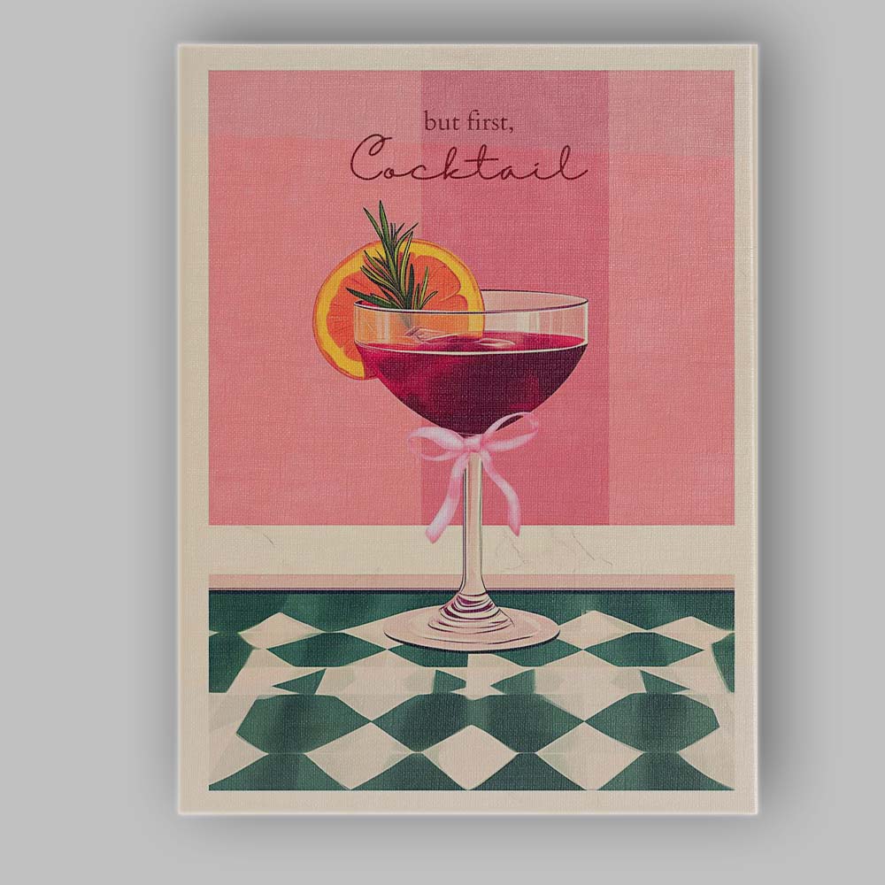 But First Cocktail Pink Christmas Festive Drink Typography Canvas Wall Art Print Decor Picture Ready to Hang