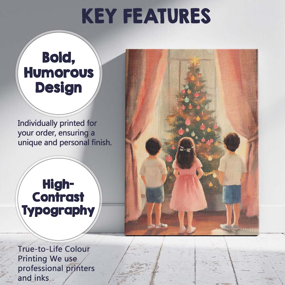 Children Admiring Christmas Tree Cosy Festive Family Painting Canvas Wall Art Print Decor Picture Ready to Hang