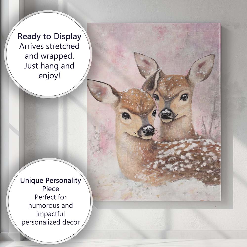 Cute Snow Covered Woodland Deer Pair Winter Wildlife Canvas Wall Art Print Decor Picture Ready to Hang