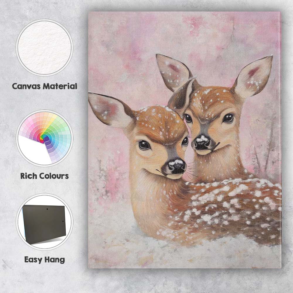 Cute Snow Covered Woodland Deer Pair Winter Wildlife Canvas Wall Art Print Decor Picture Ready to Hang