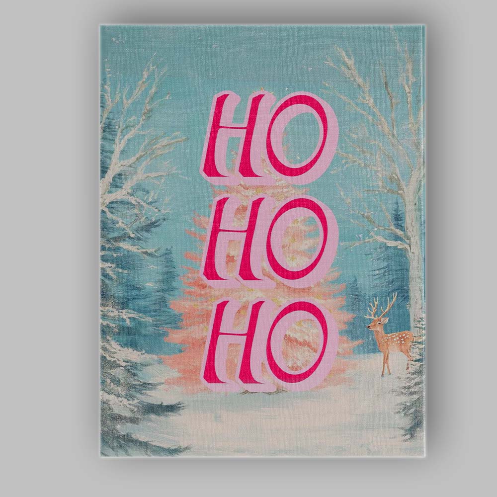 Pink Ho Ho Ho Christmas Tree Typography Winter Woodland Canvas Wall Art Print Decor Picture Ready to Hang
