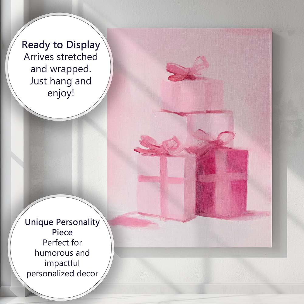 Minimalist Pink Christmas Gift Boxes Watercolour Still Life Canvas Wall Art Print Decor Picture Ready to Hang